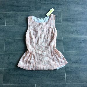 NWT pink and white lace peplum top